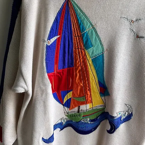 Vintage 80s Sinthia Szato Marisa Christina Sailboat Embellished Sweater - Picture 8 of 10